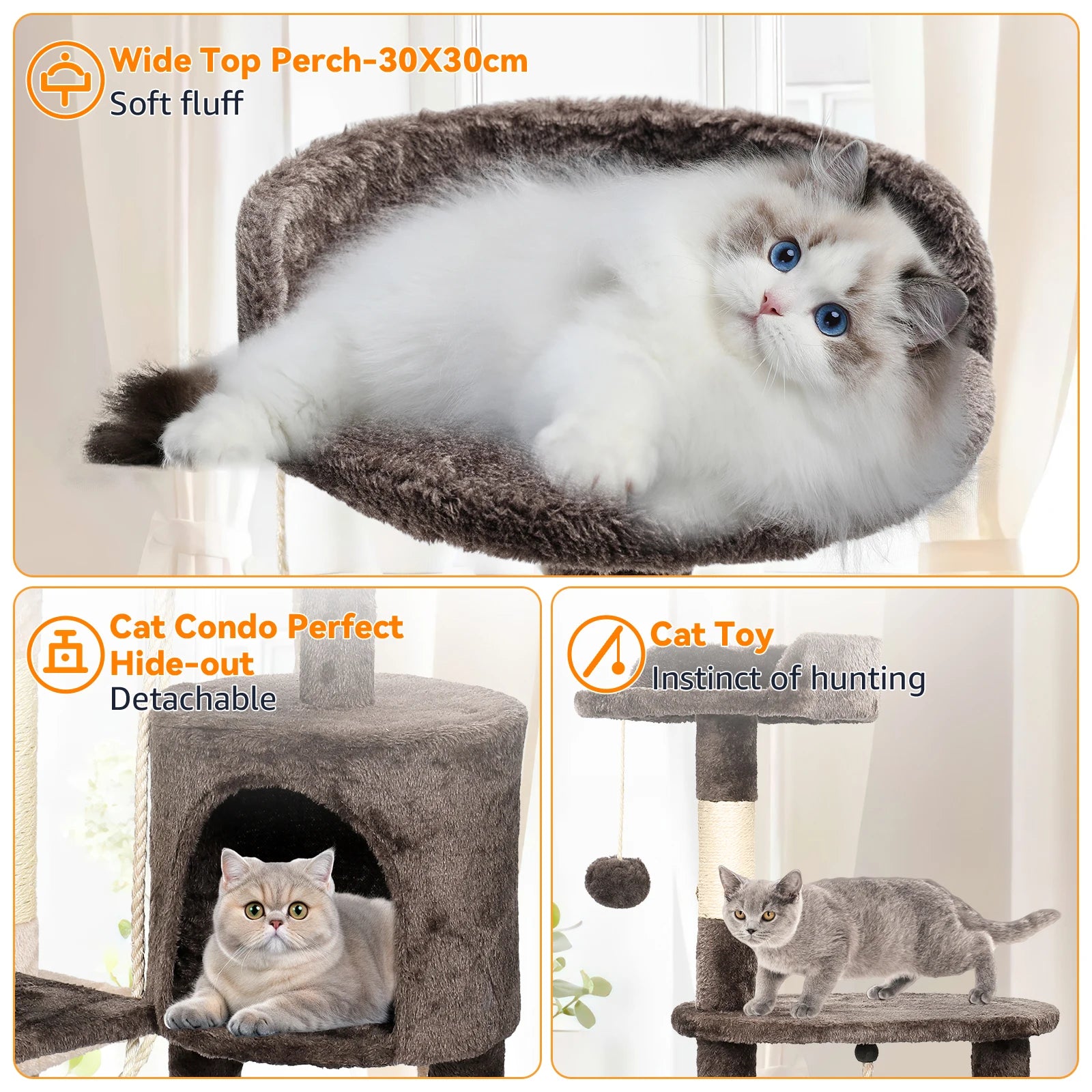 Luxury Multi-Level Cat Tree with Scratching Posts & Cosy Hideaway