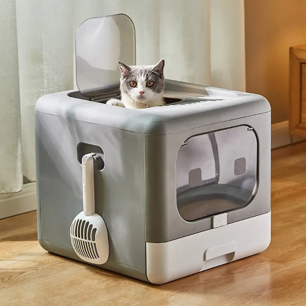 Modern Enclosed Cat Litter Box with Odour Control