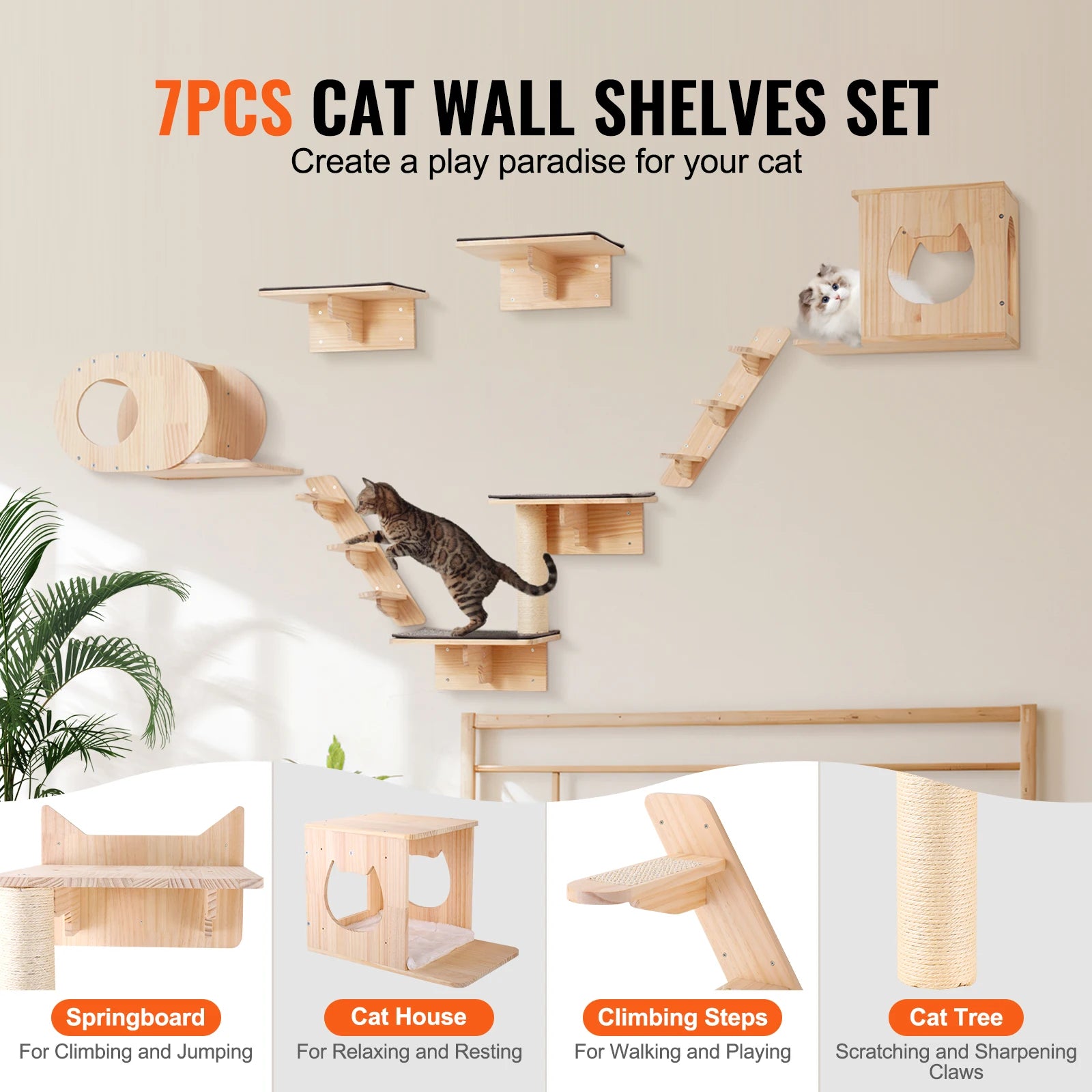Modular Wooden Wall Climbing System for Indoor Cats